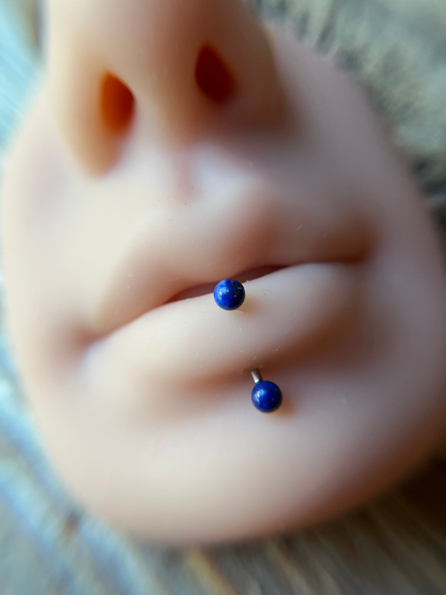 Lapis Lazuli Natural Stone 16G Rook / Vertical Lip Piercing Barbell