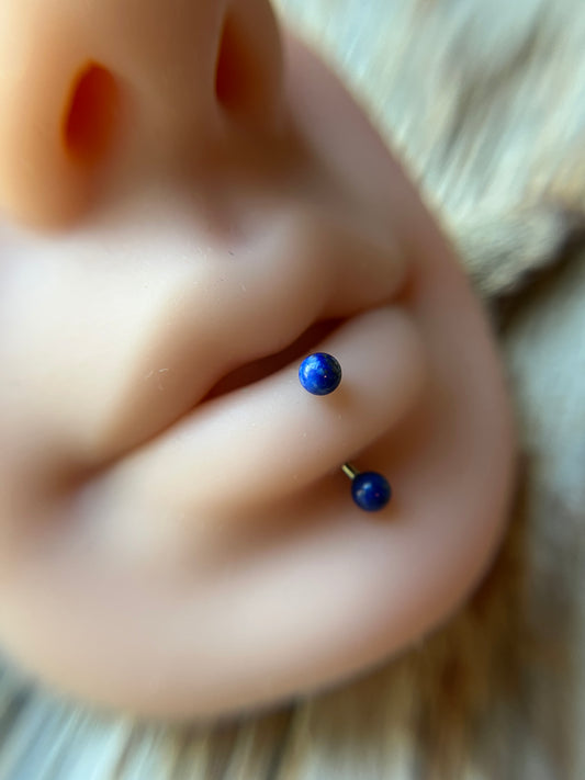 Lapis Lazuli Natural Stone 16G Rook / Vertical Lip Piercing Barbell