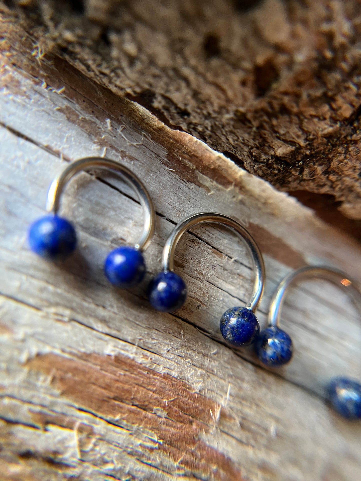 Lapis Lazuli Natural Stone Implant-Grade Titanium Horseshoe Ring