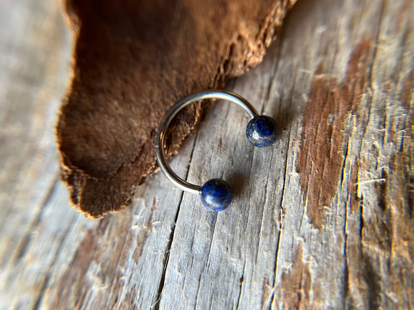 Lapis Lazuli Natural Stone Implant-Grade Titanium Horseshoe Ring