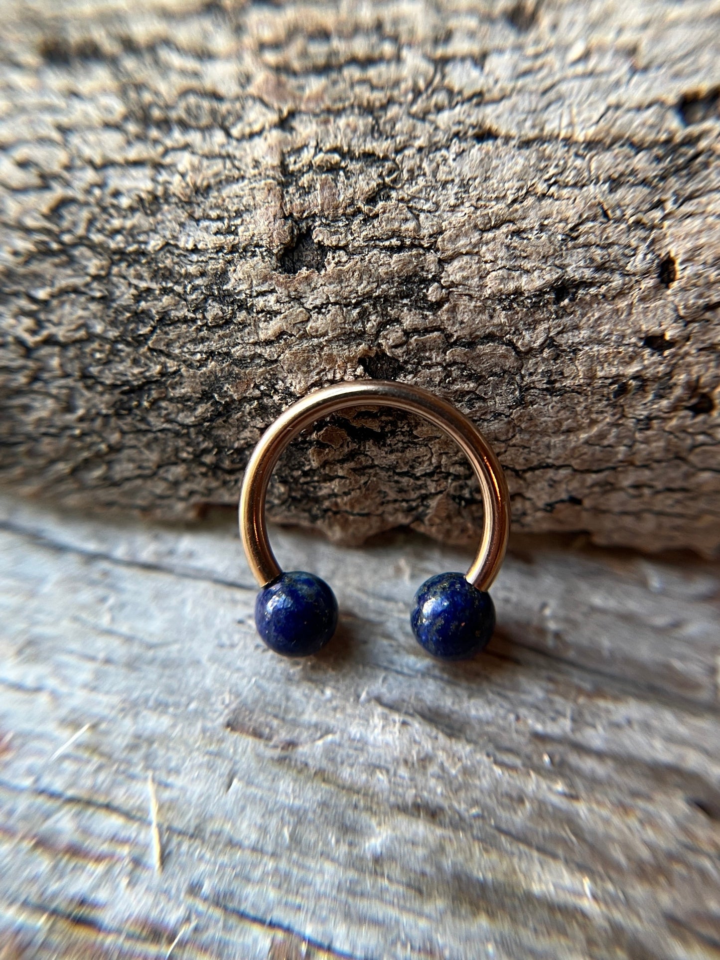 Lapis Lazuli Natural Stone Rose Gold Titanium Ion Plated Horseshoe Ring