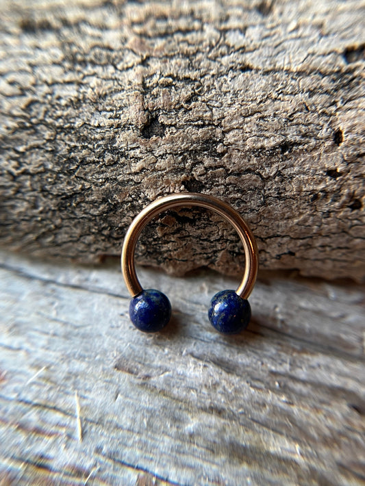 Lapis Lazuli Natural Stone Rose Gold Titanium Ion Plated Horseshoe Ring