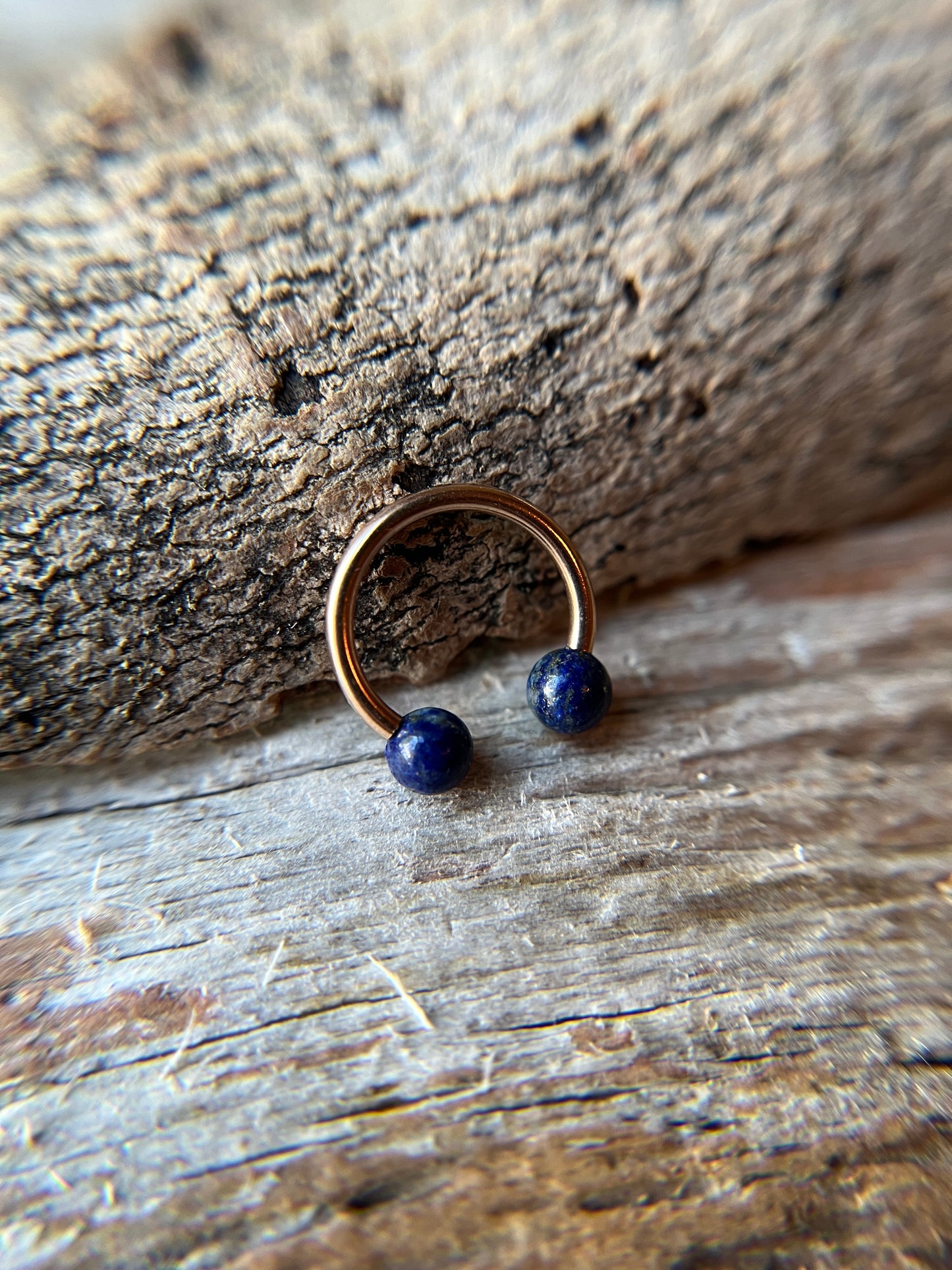 Lapis Lazuli Natural Stone Rose Gold Titanium Ion Plated Horseshoe Ring