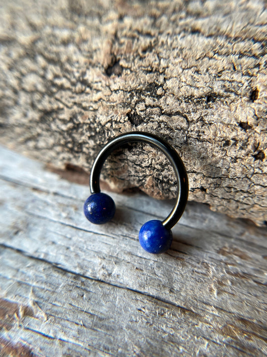 Lapis Lazuli Natural Stone Black Titanium Ion Plated Horseshoe Ring