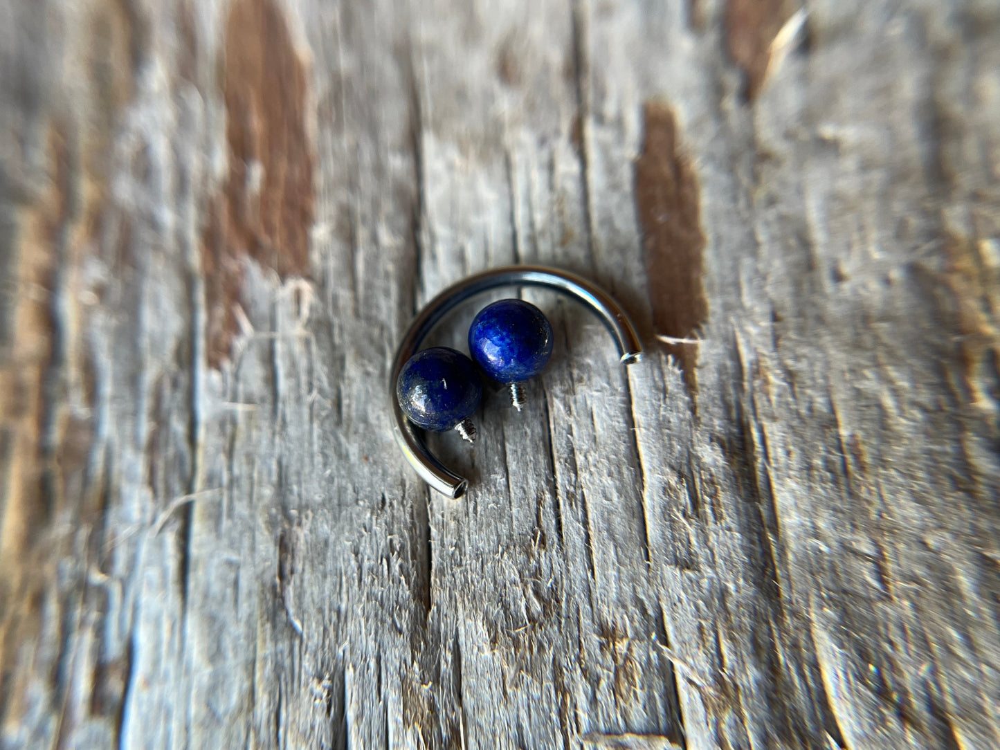 Lapis Lazuli Natural Stone Implant-Grade Titanium Horseshoe Ring