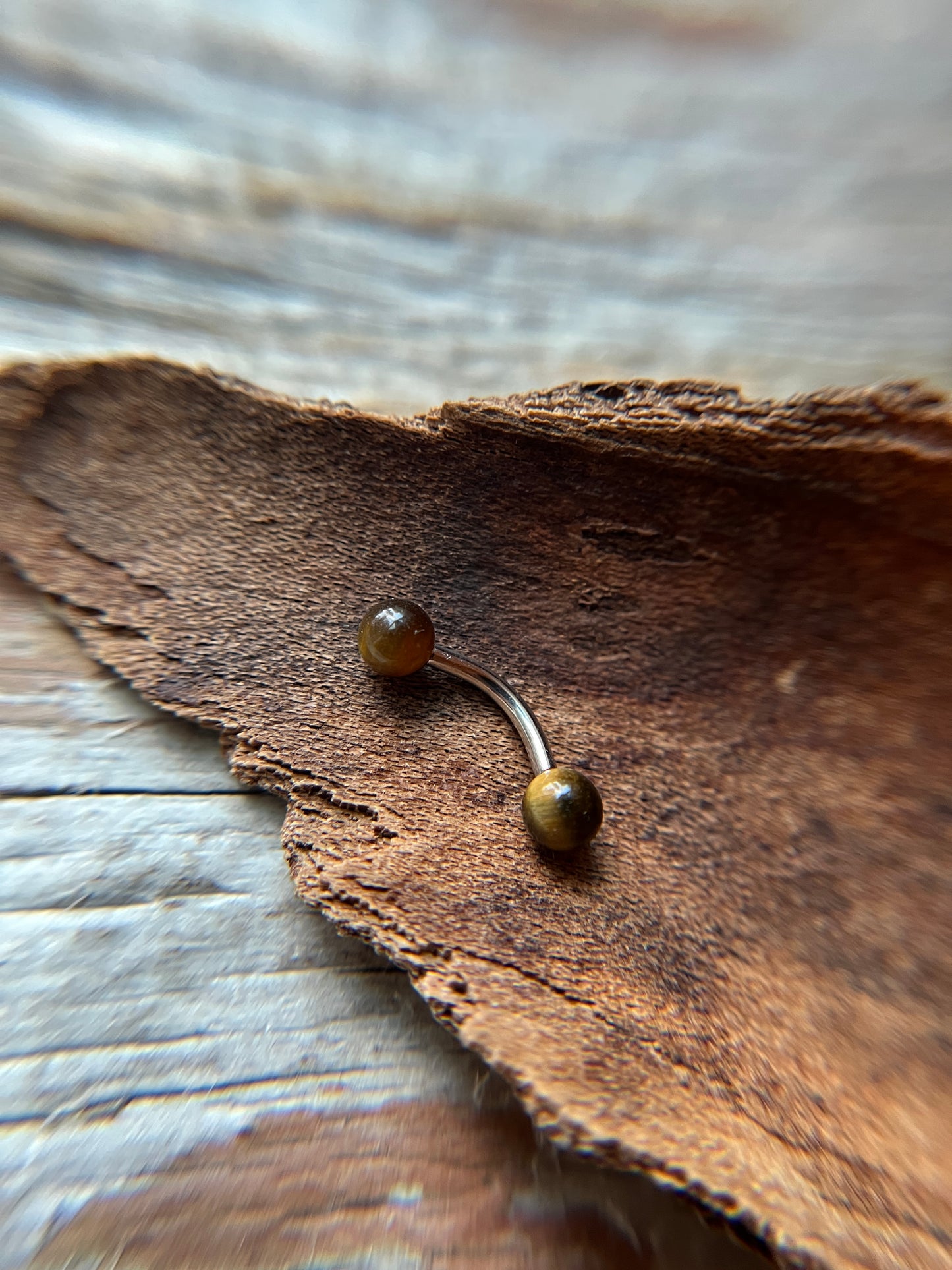 Yellow Tiger's Eye Natural Stone 16G Rook / Vertical Lip Piercing Barbell