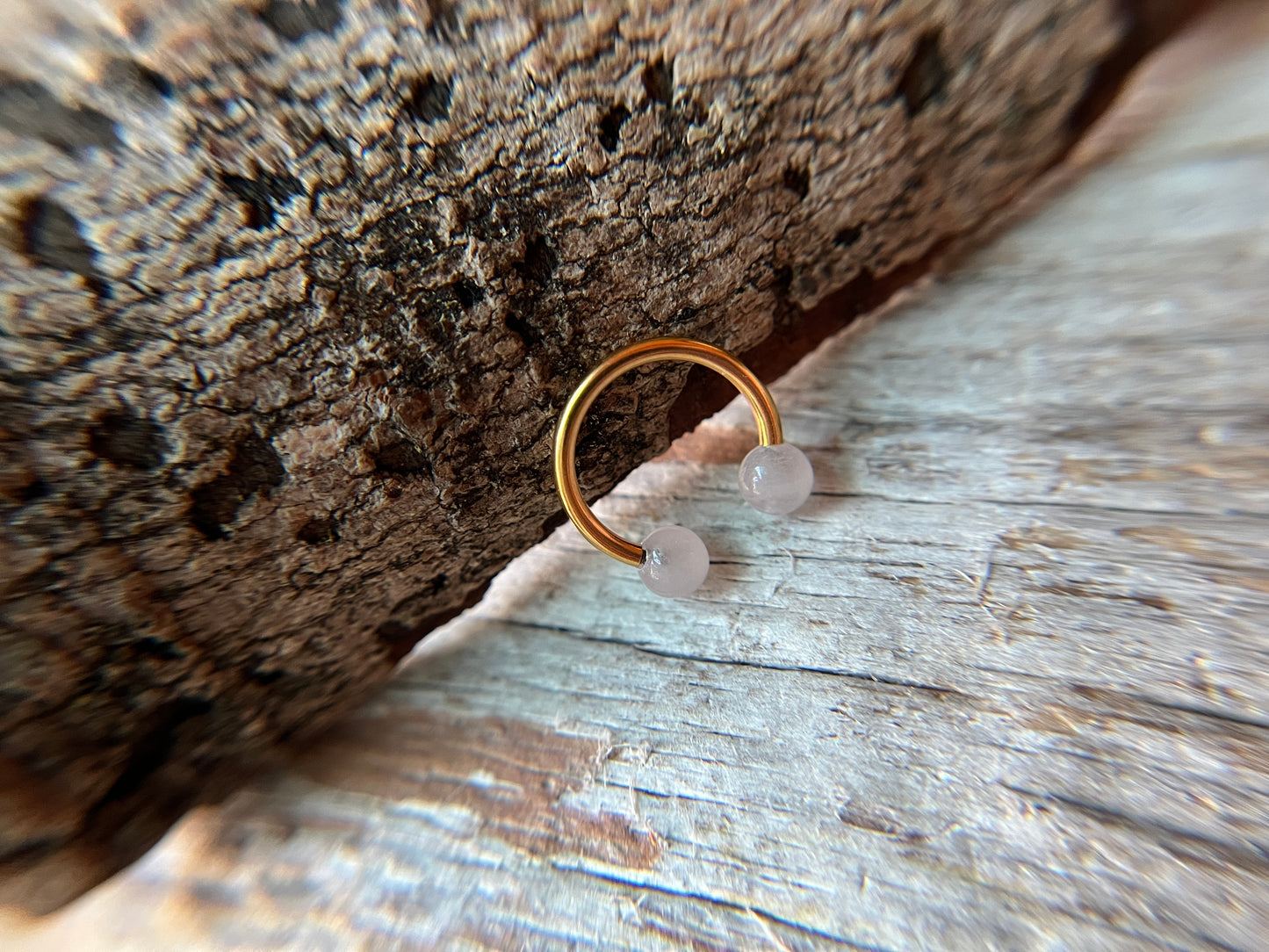 Rose Quartz Natural Stone Gold Titanium Ion Plated Horseshoe Ring