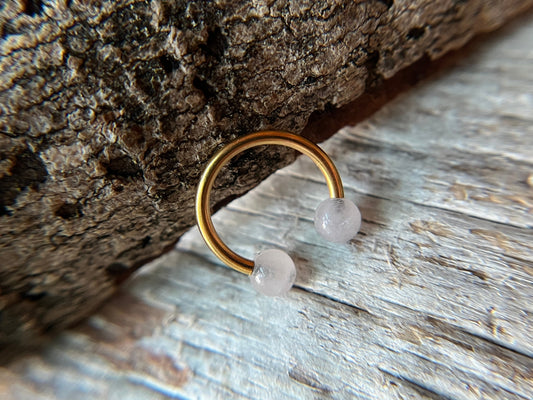 Rose Quartz Natural Stone Gold Titanium Ion Plated Horseshoe Ring
