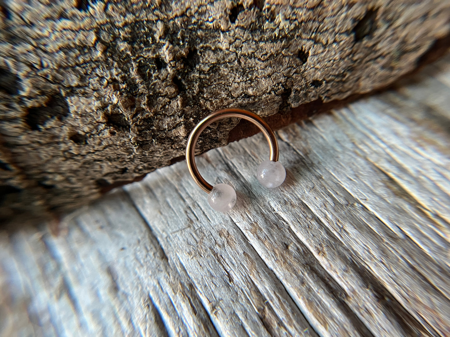 Rose Quartz Natural Stone Rose Gold Titanium Ion Plated Horseshoe Ring