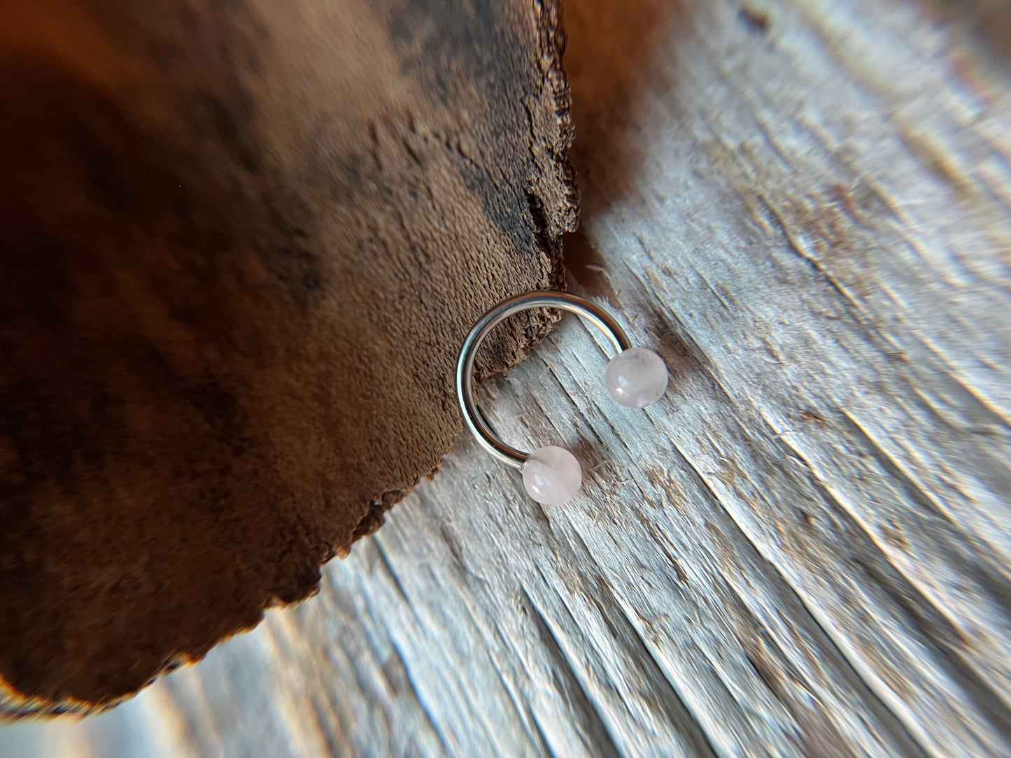 Rose Quartz Natural Stone 316L Surgical Steel Horseshoe Ring