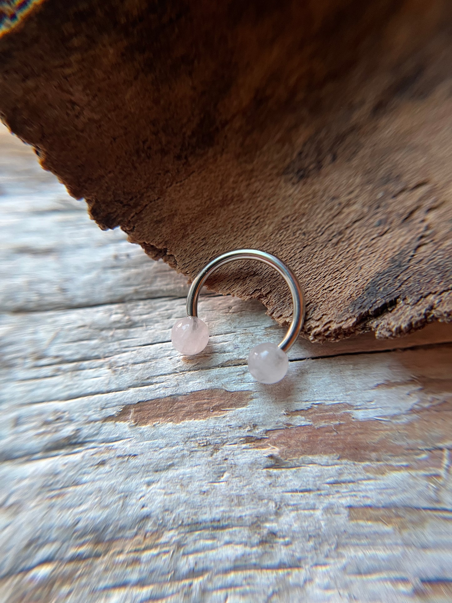Rose Quartz Natural Stone 316L Surgical Steel Horseshoe Ring