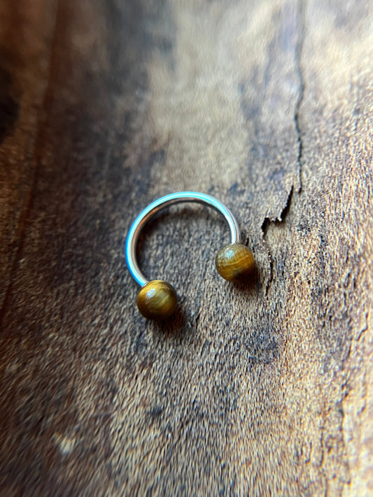 Yellow Tiger's Eye Natural Stone 316L Surgical Steel Horseshoe Ring
