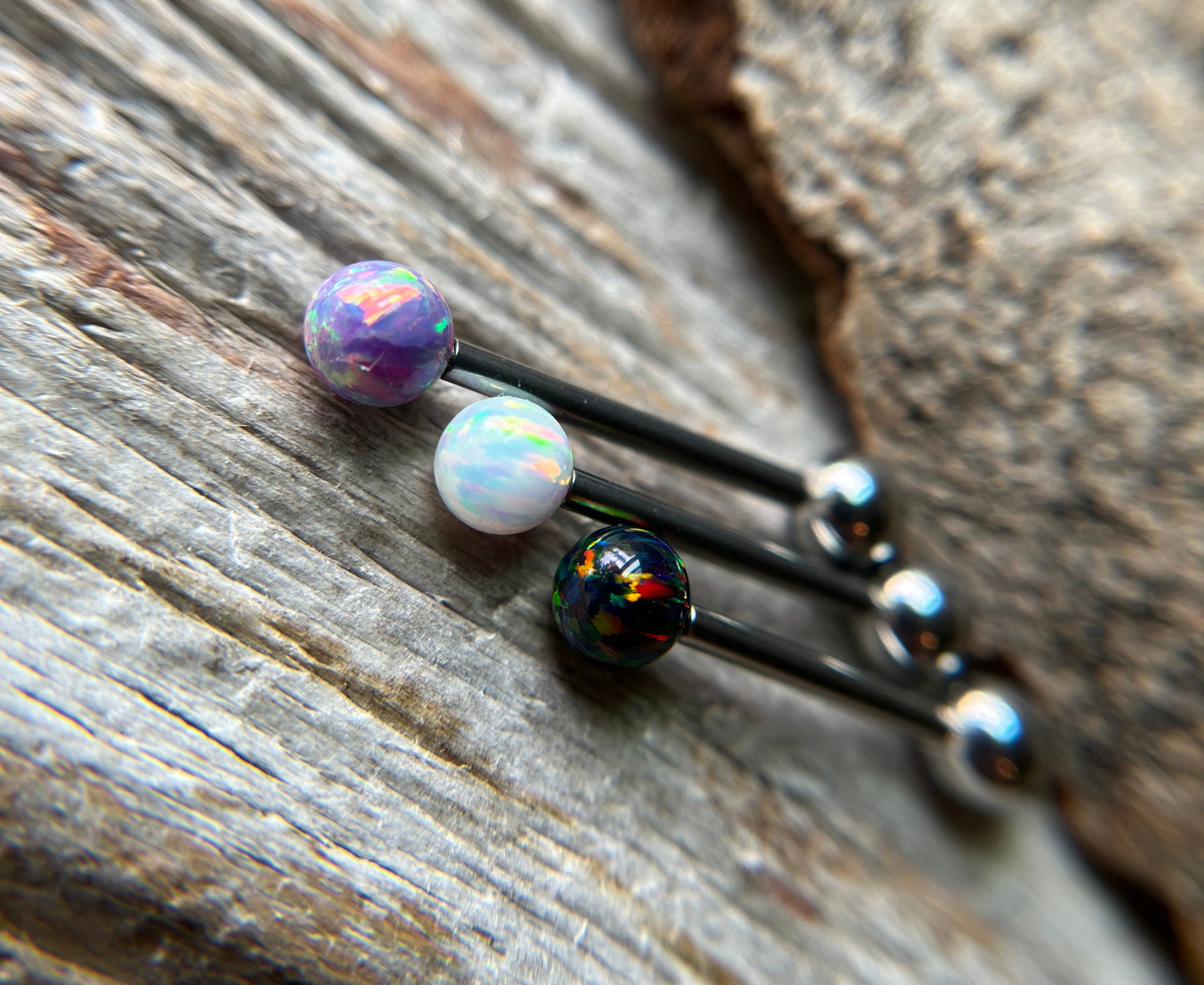 Fire Opal Internally Threaded Implant-Grade Titanium Tongue Piercing Barbell