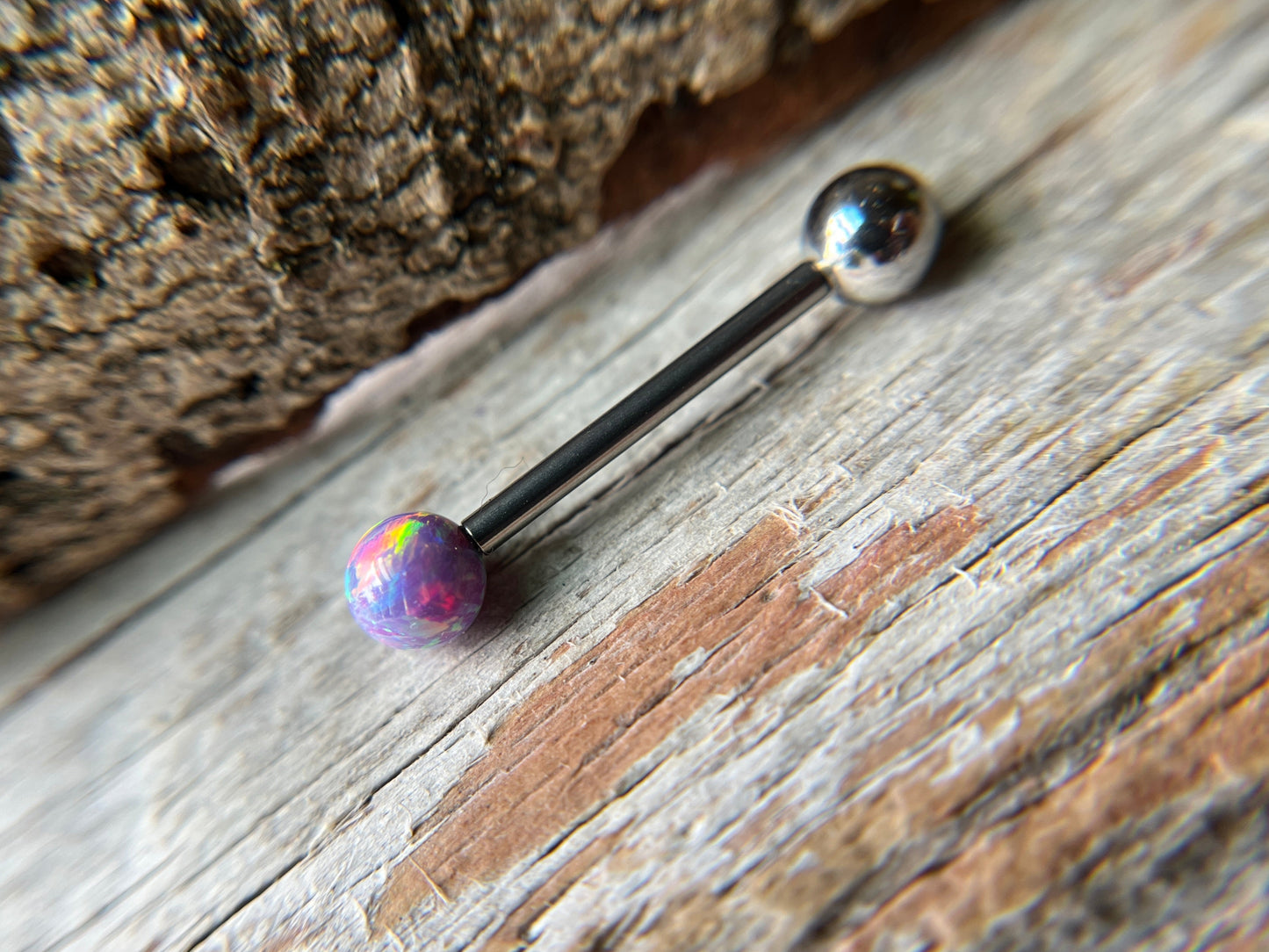 Fire Opal Internally Threaded Implant-Grade Titanium Tongue Piercing Barbell