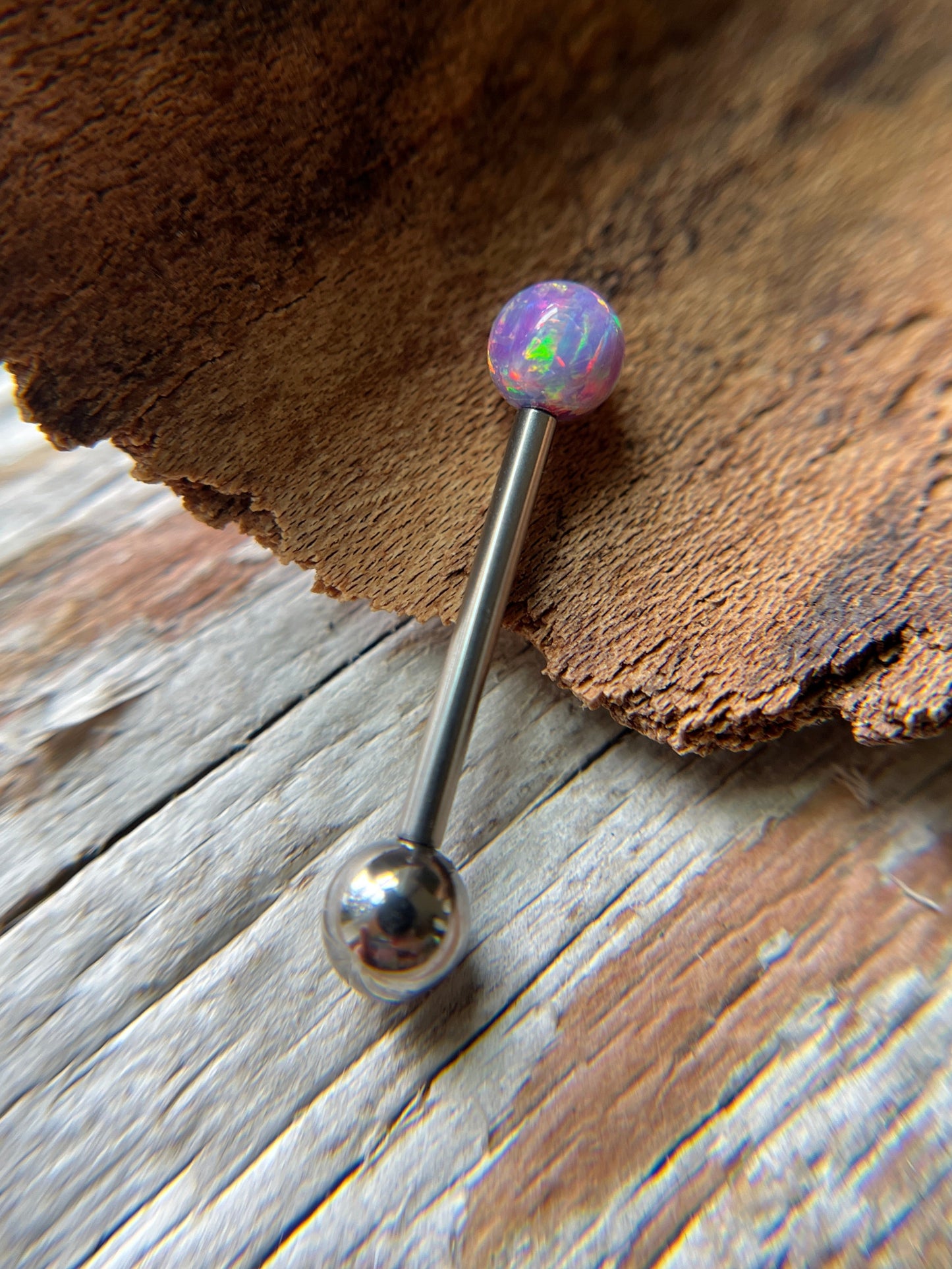 Fire Opal Internally Threaded Implant-Grade Titanium Tongue Piercing Barbell