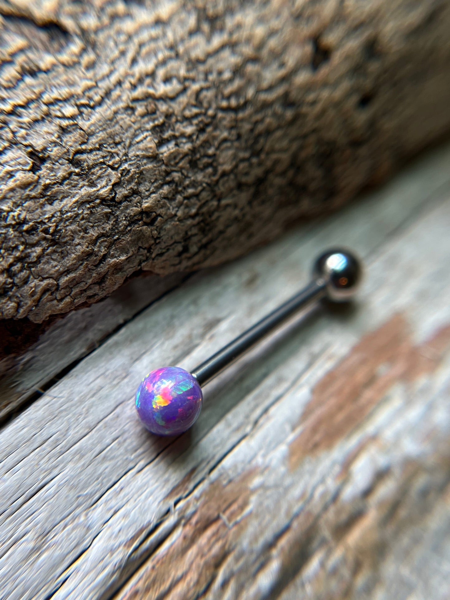 Fire Opal Internally Threaded Implant-Grade Titanium Tongue Piercing Barbell