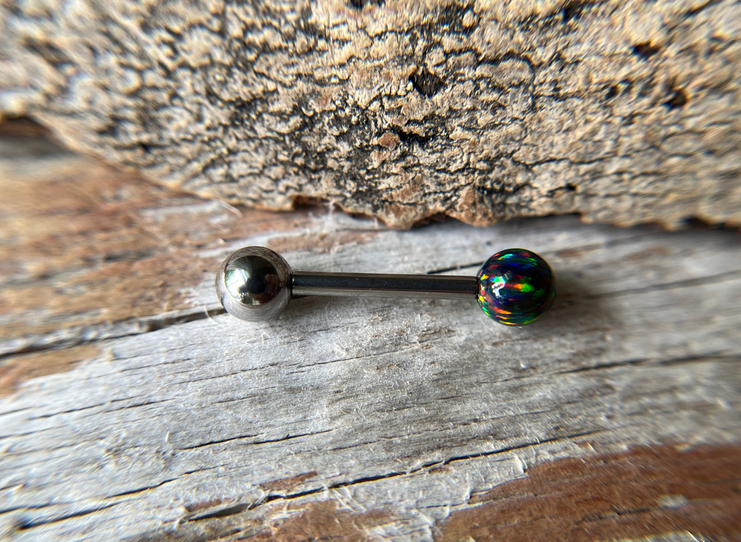 Fire Opal Internally Threaded Implant-Grade Titanium Tongue Piercing Barbell