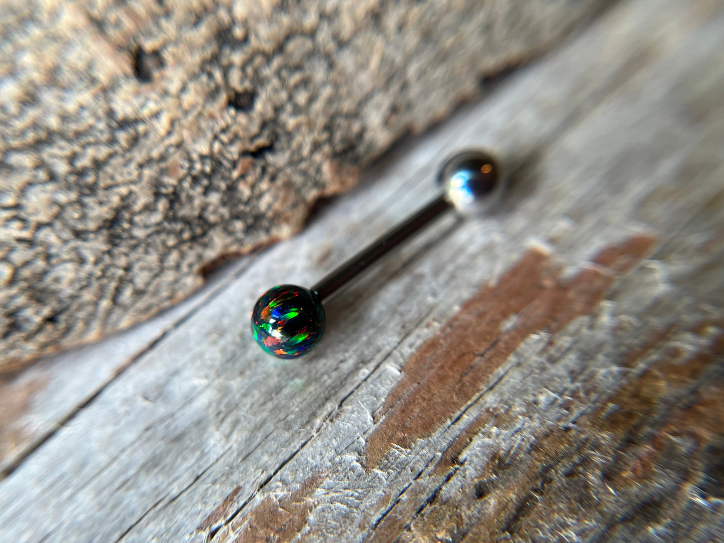 Fire Opal Internally Threaded Implant-Grade Titanium Tongue Piercing Barbell