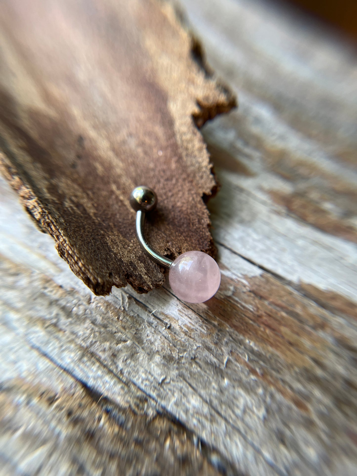 Internally Threaded Rose Quartz Natural Stone Belly or VCH Barbell