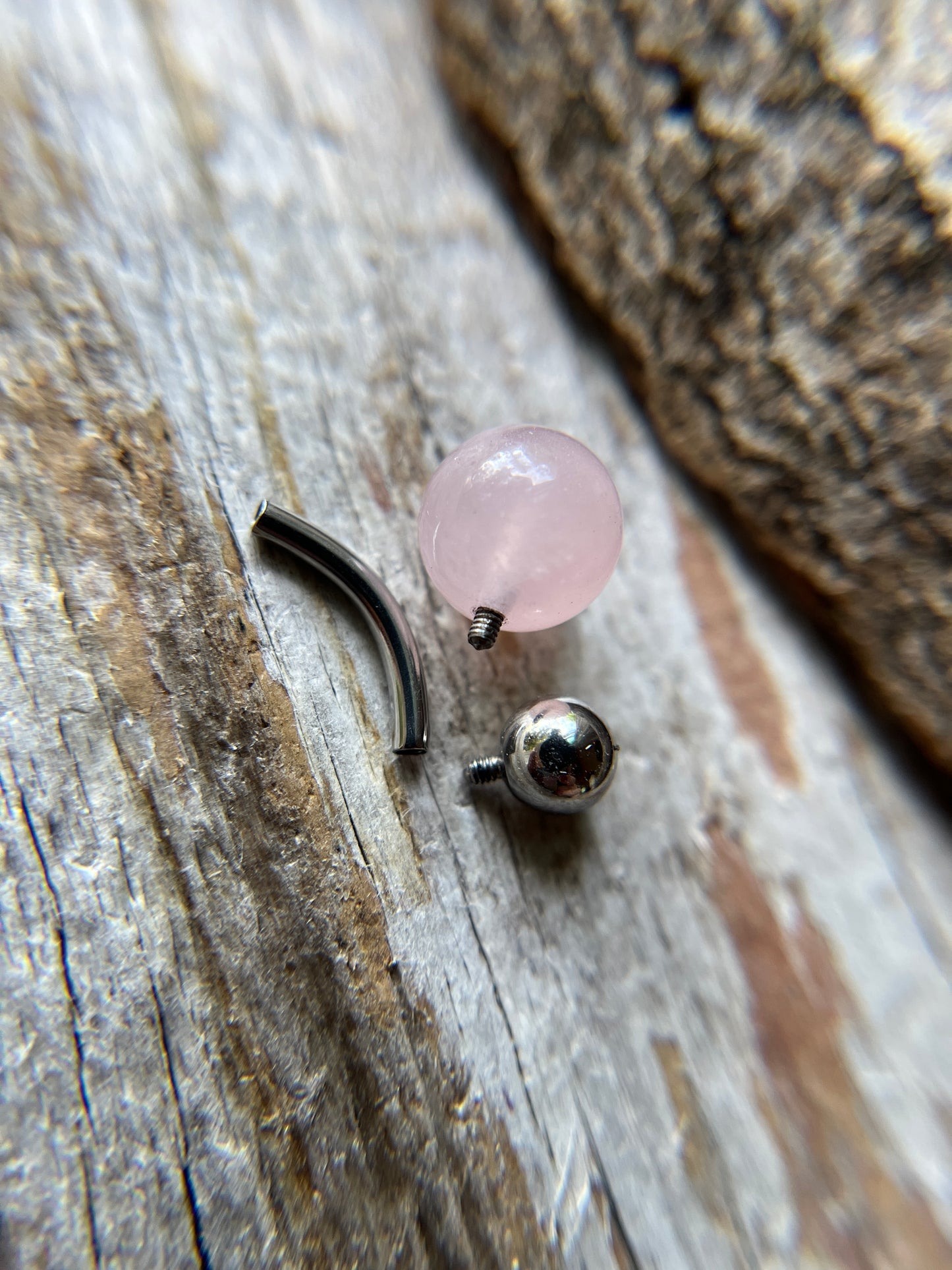 Internally Threaded Rose Quartz Natural Stone Belly or VCH Barbell