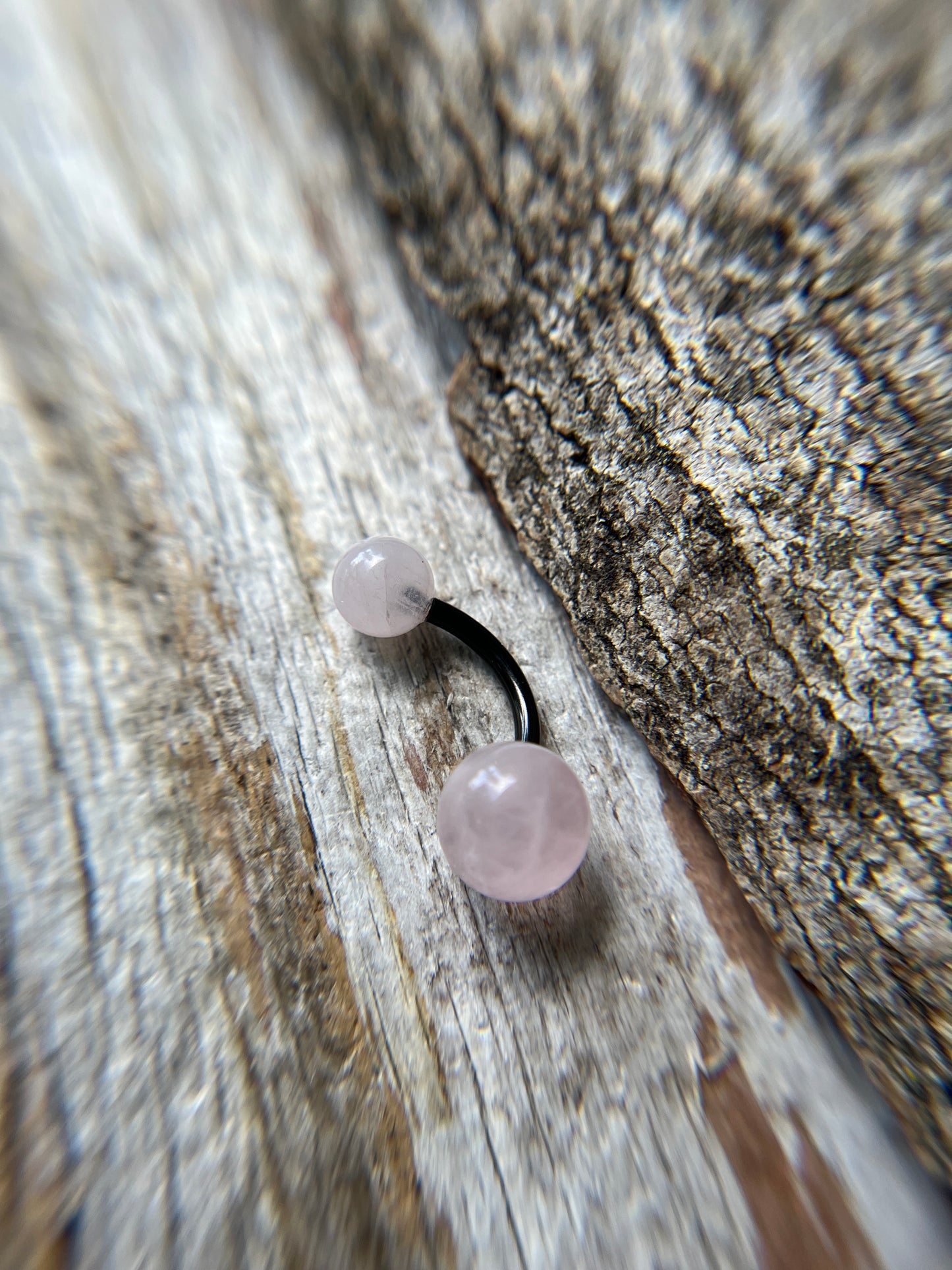 Rose Quartz Natural Stone Gold, Rose Gold or Black Titanium Finish Belly or VCH Barbell