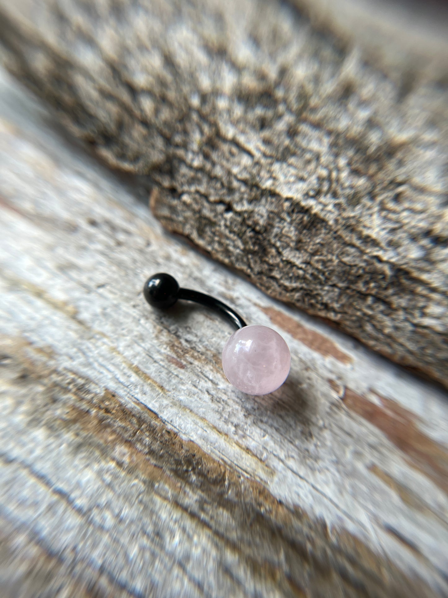 Gold, Black or Steel Rose Quartz Natural Stone Belly or VCH Barbell