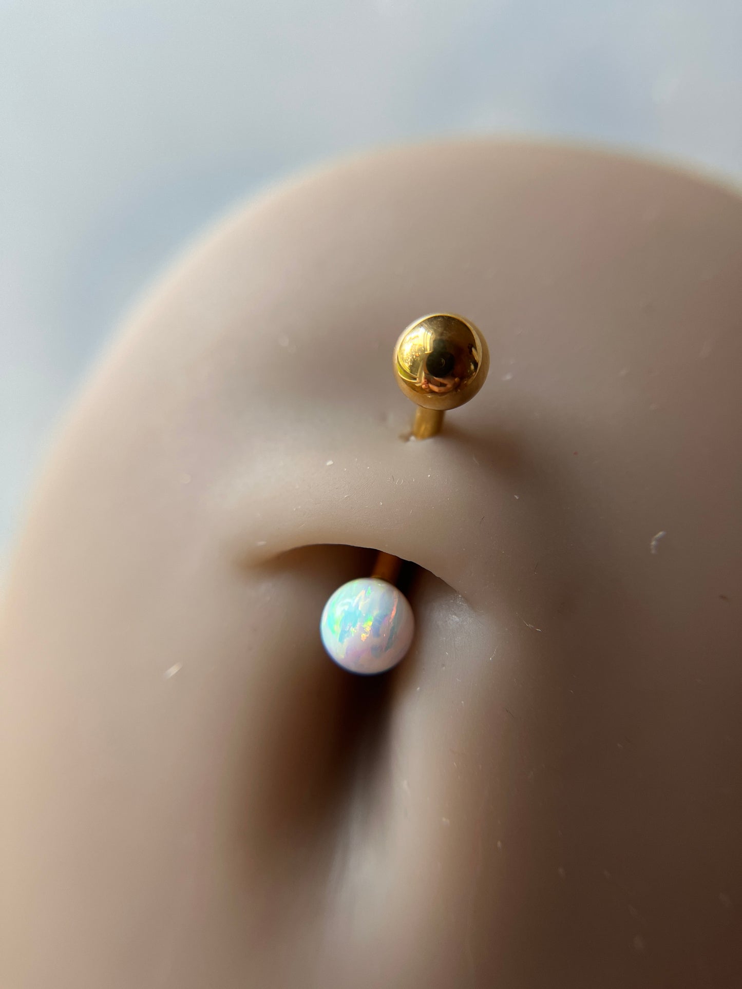 Internally Threaded Aurora White Fire Opal Gold, Rose Gold or Black 14G Belly VCH Barbell