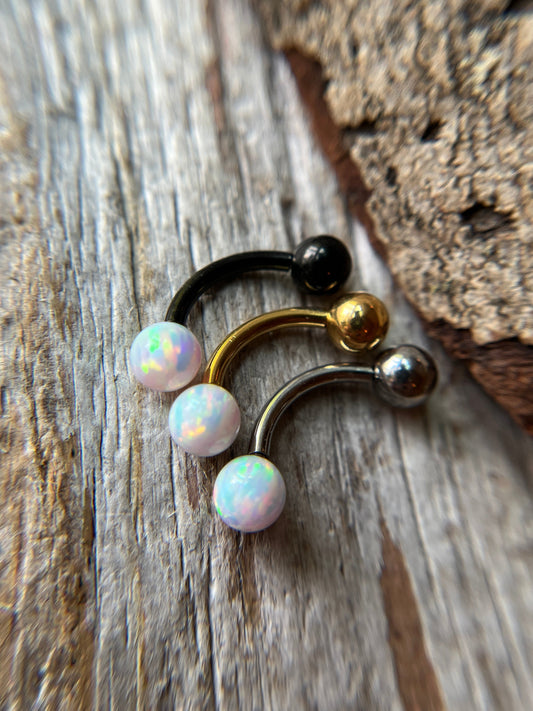 Internally Threaded Aurora White Fire Opal Gold, Rose Gold or Black 14G Belly VCH Barbell