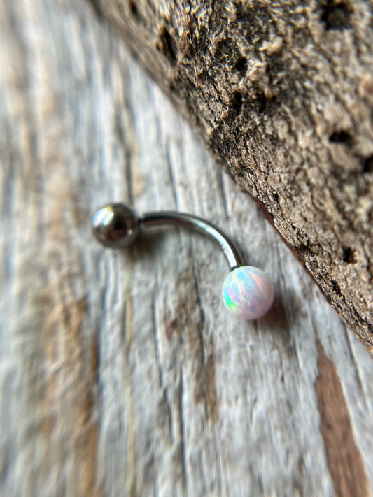 Internally Threaded Aurora White Fire Opal Steel or Titanium 14G Belly VCH Barbell