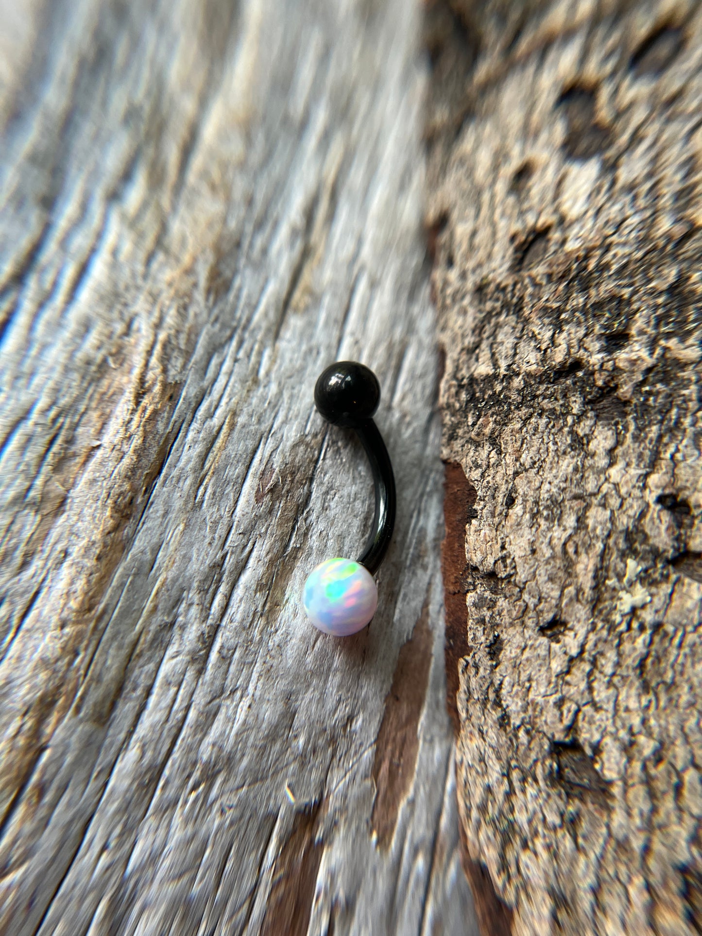 Internally Threaded Aurora White Fire Opal Gold, Rose Gold or Black 14G Belly VCH Barbell
