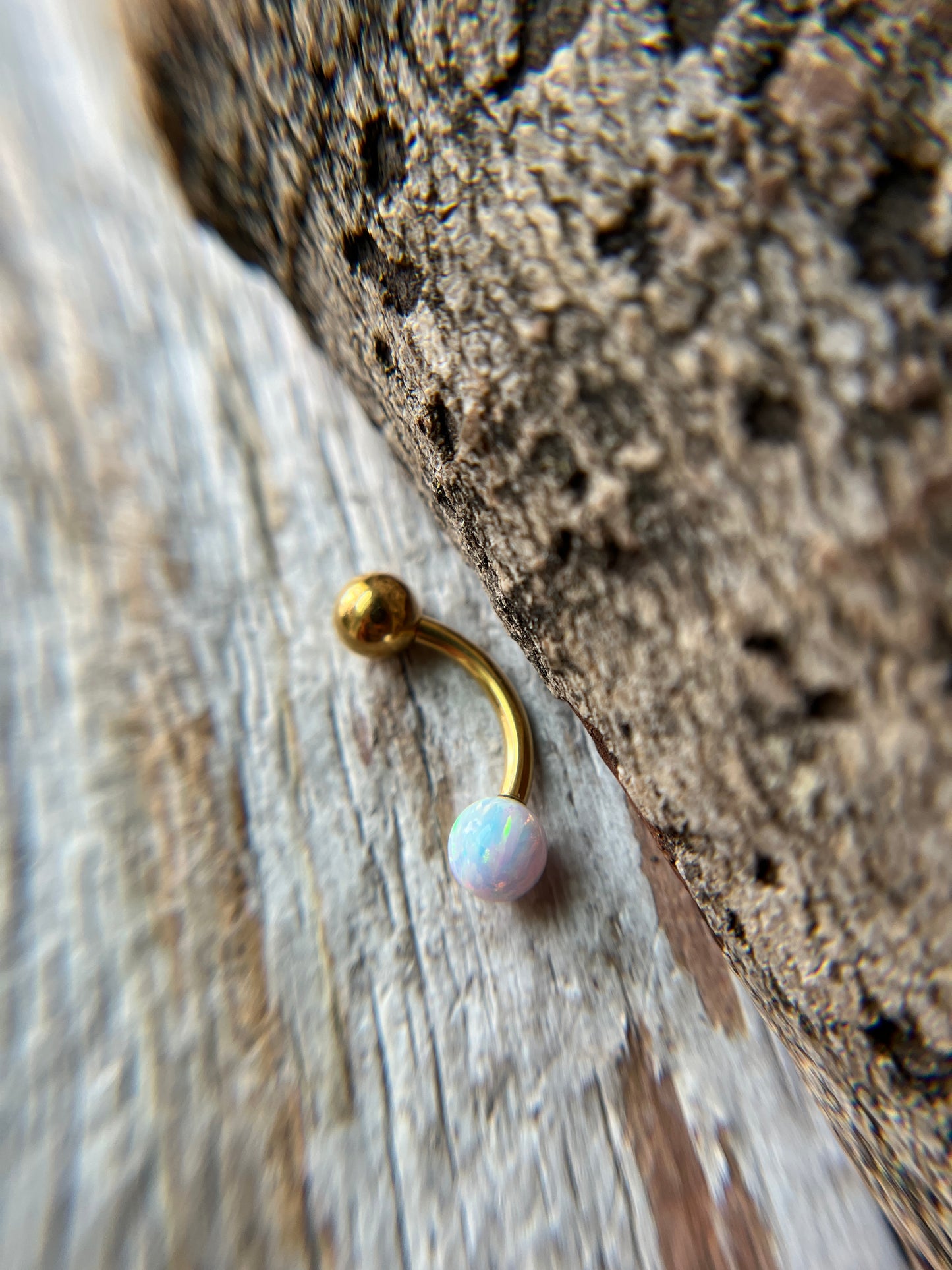 Internally Threaded Aurora White Fire Opal Gold, Rose Gold or Black 14G Belly VCH Barbell