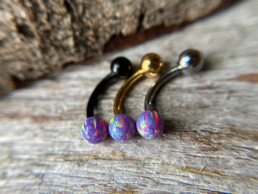Internally Threaded Lavender Purple Fire Opal Gold, Rose Gold or Black 14G Belly VCH Barbell