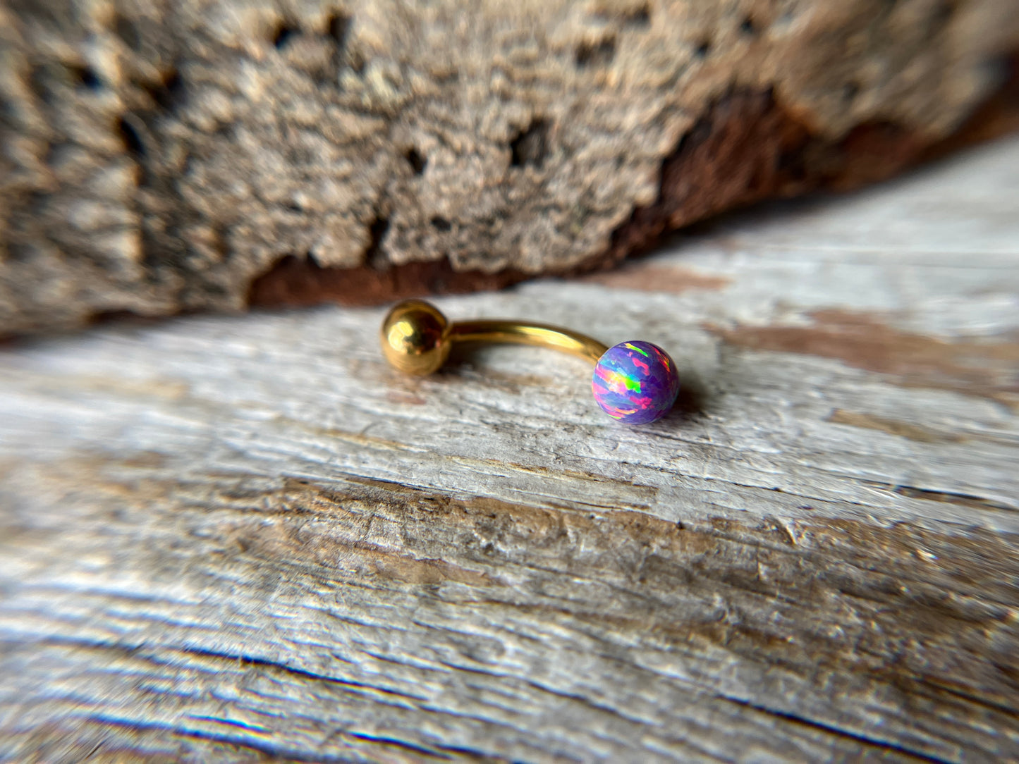Internally Threaded Aurora White Fire Opal Gold, Rose Gold or Black 14G Belly VCH Barbell