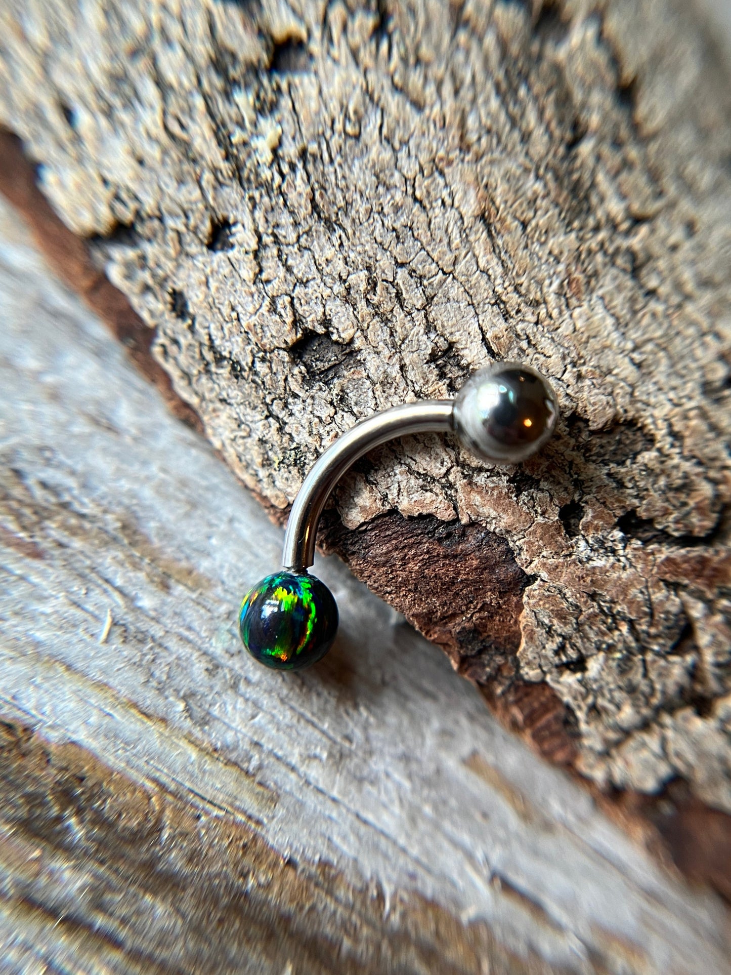 Internally Threaded Aurora White Fire Opal Steel or Titanium 14G Belly VCH Barbell