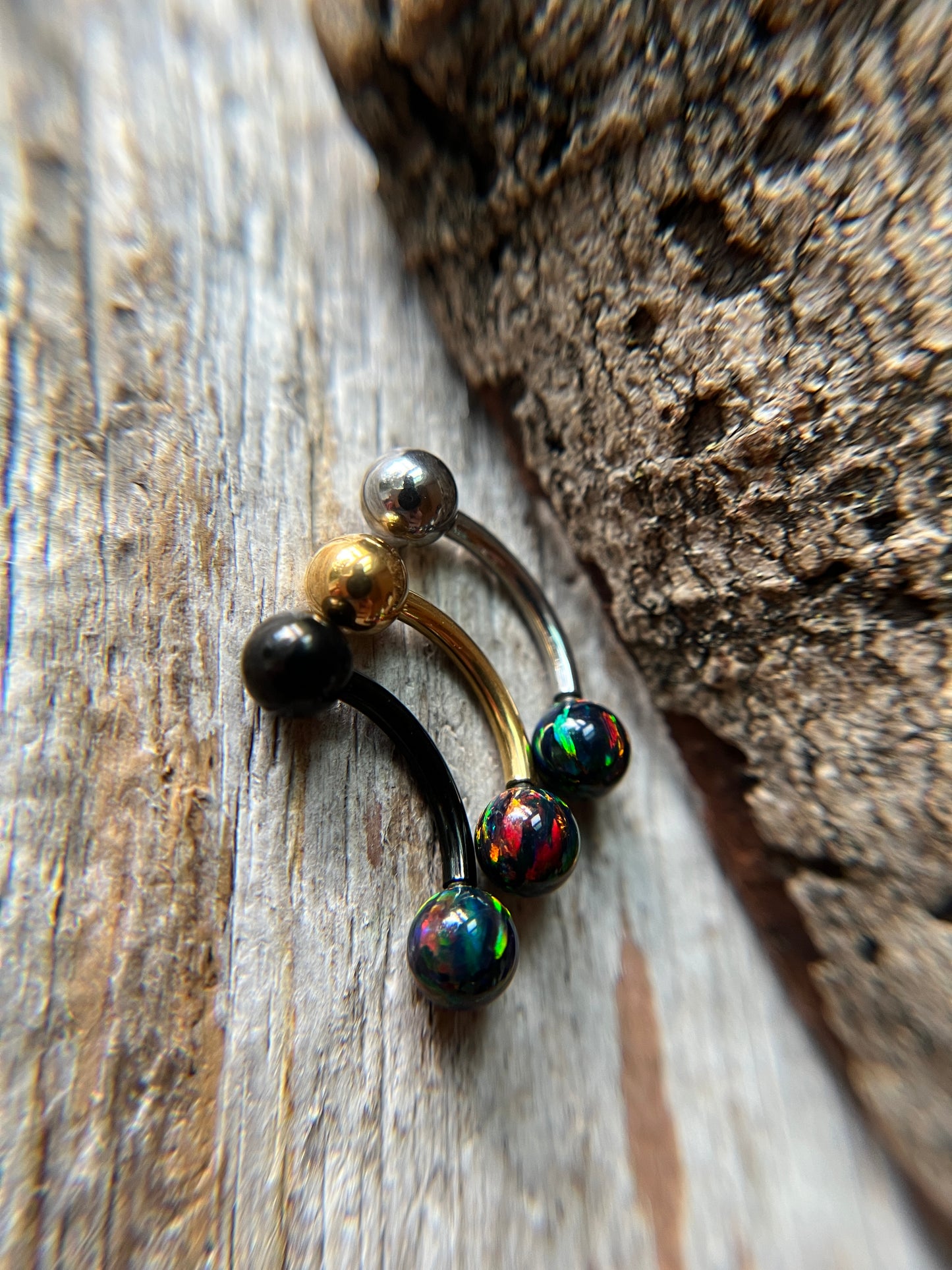 Internally Threaded Aurora White Fire Opal Gold, Rose Gold or Black 14G Belly VCH Barbell