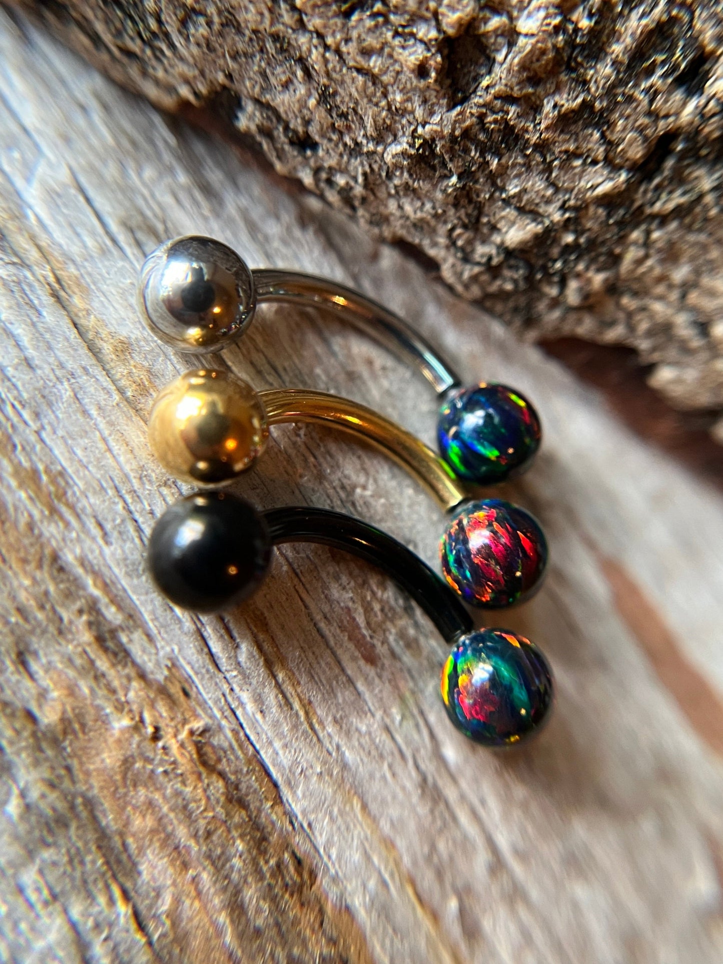 Internally Threaded Aurora White Fire Opal Gold, Rose Gold or Black 14G Belly VCH Barbell