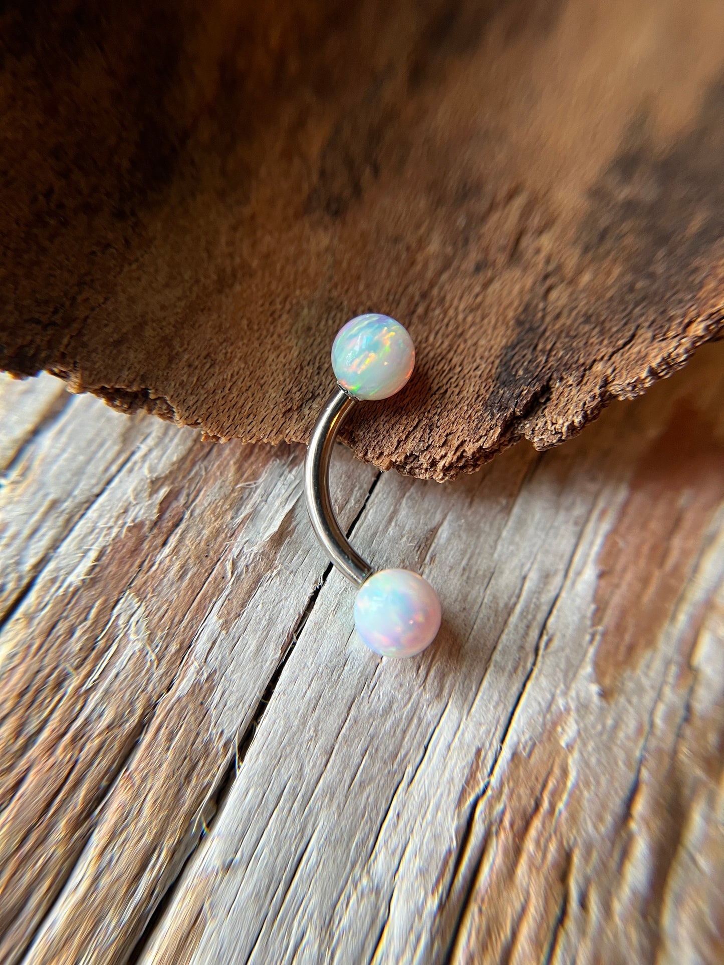 Aurora White Fire Opal Internally Threaded Gold, Rose Gold or Black 14G Belly VCH Barbell