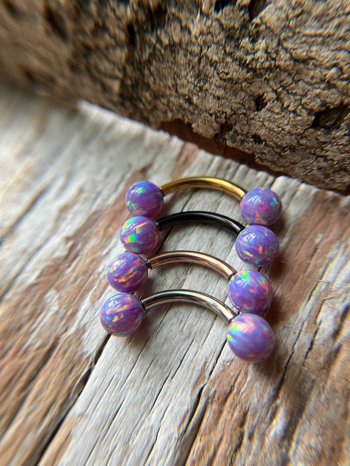 Aurora White Fire Opal Internally Threaded Gold, Rose Gold or Black 14G Belly VCH Barbell