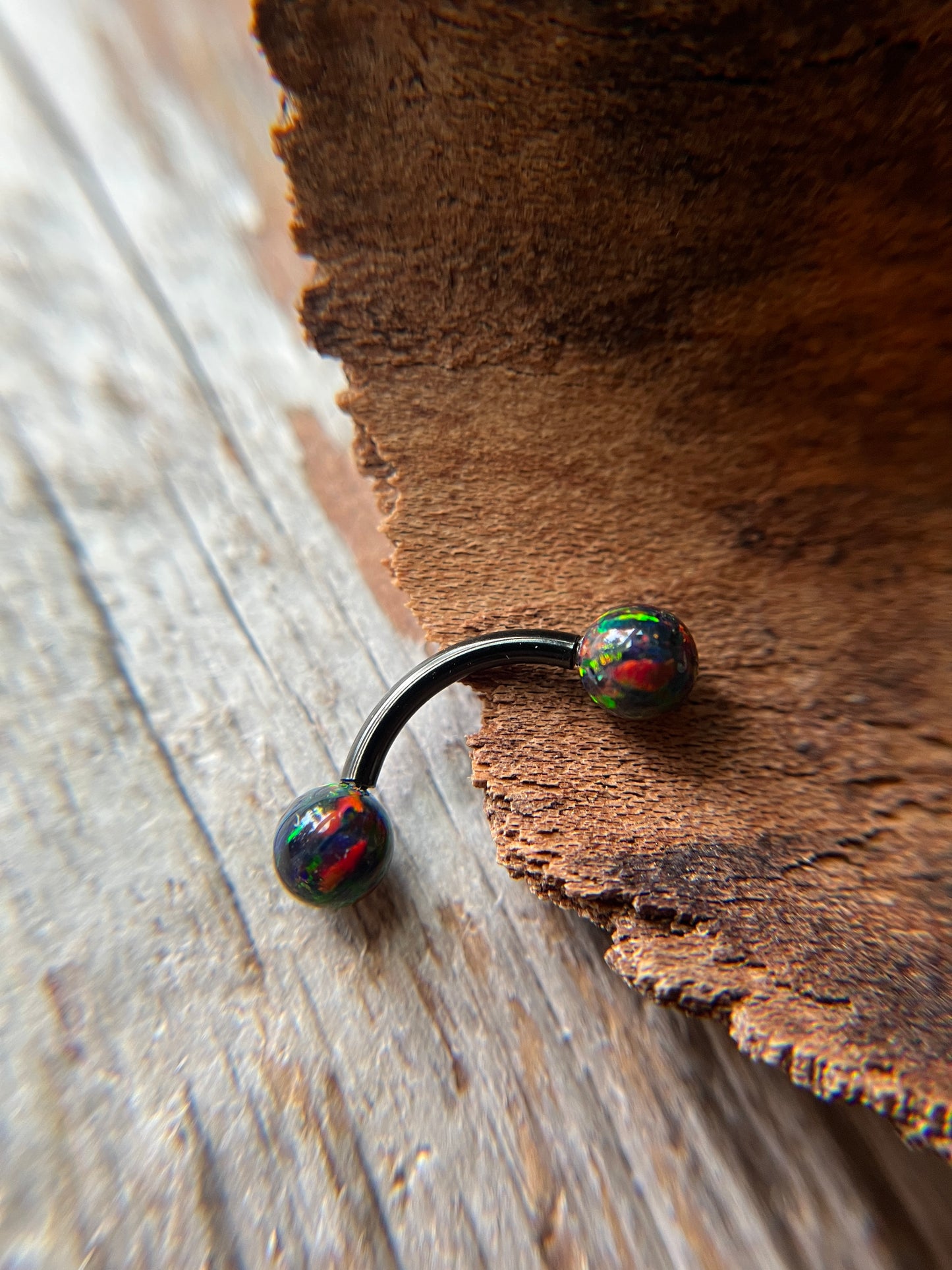 Aurora White Fire Opal Internally Threaded Gold, Rose Gold or Black 14G Belly VCH Barbell