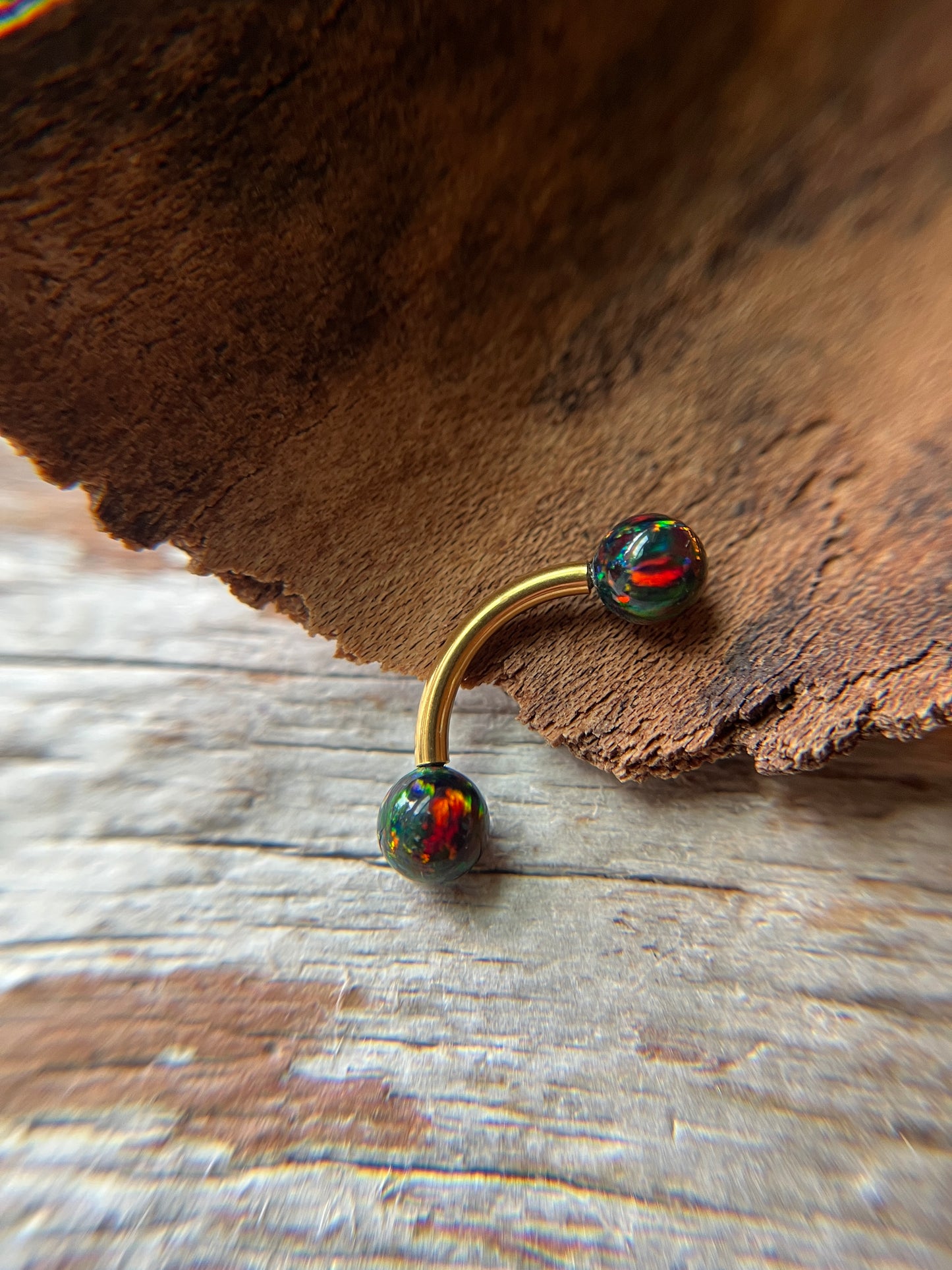 Aurora White Fire Opal Internally Threaded Gold, Rose Gold or Black 14G Belly VCH Barbell