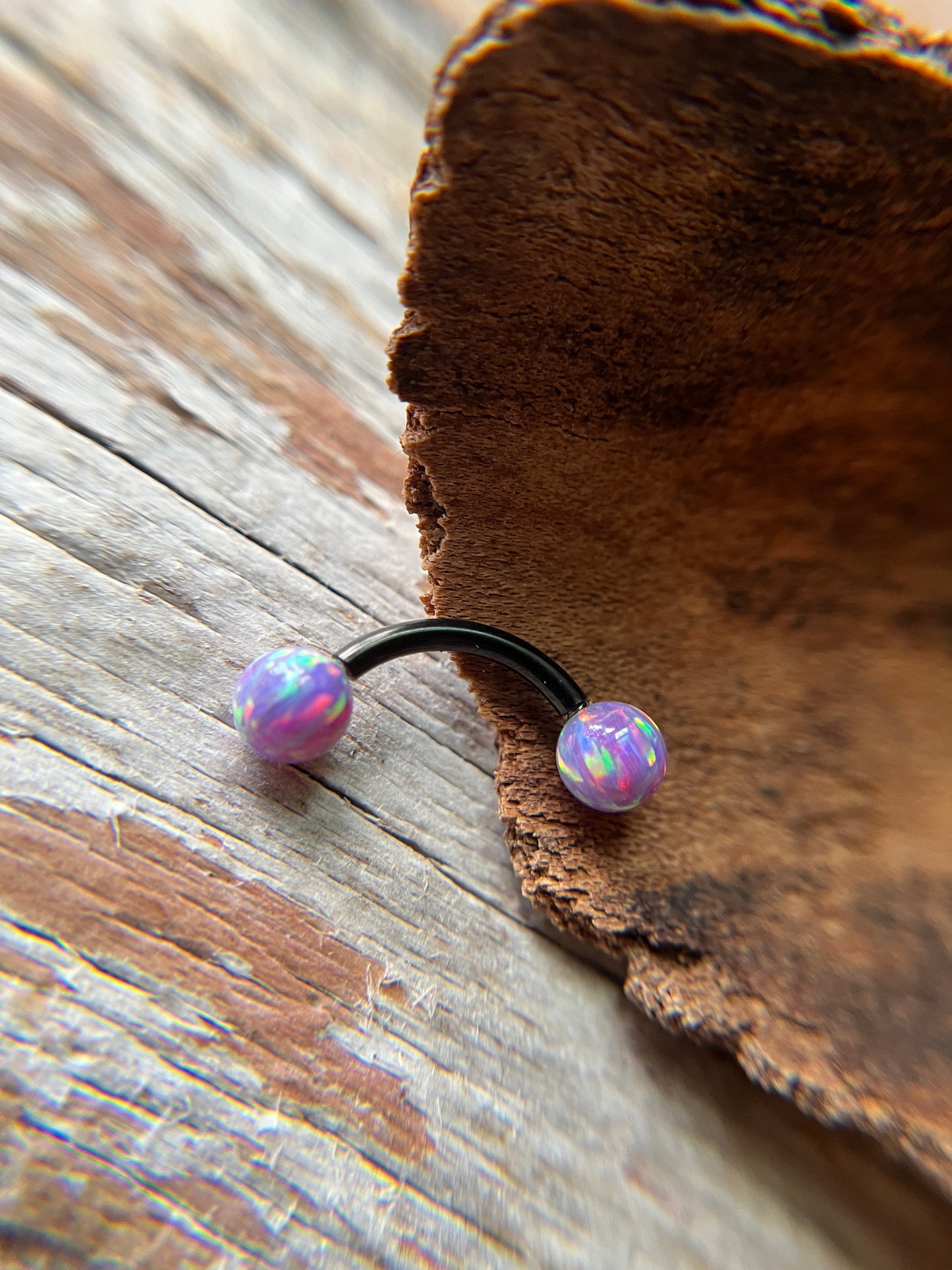 Aurora White Fire Opal Internally Threaded Gold, Rose Gold or Black 14G Belly VCH Barbell