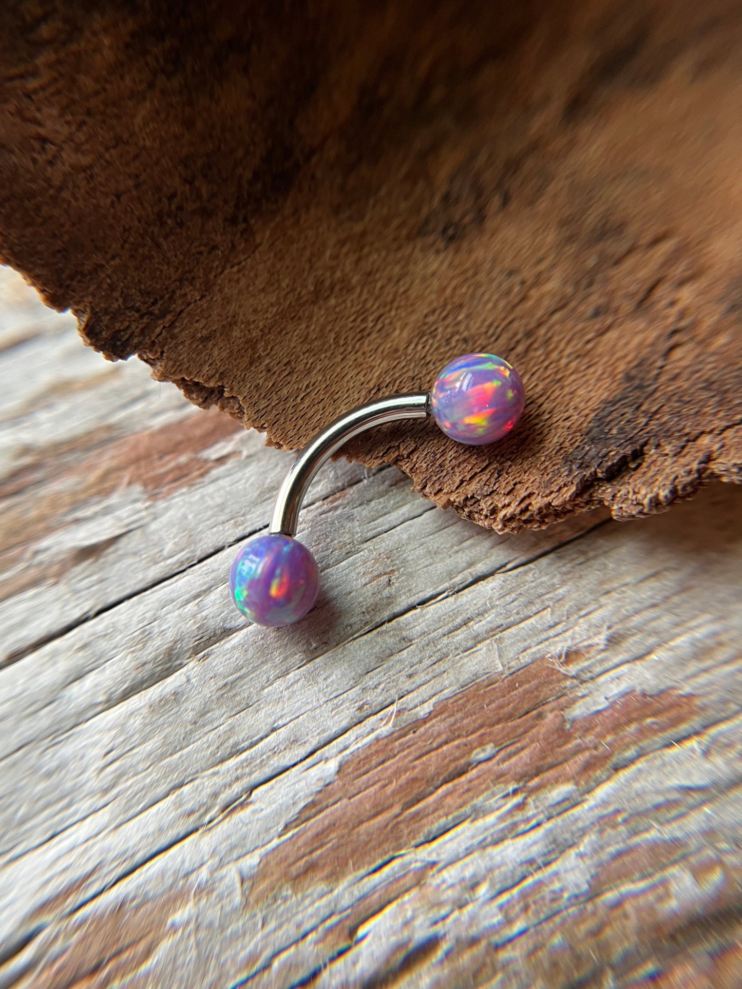 Aurora White Fire Opal Internally Threaded Steel or Titanium 14G Belly VCH Barbell