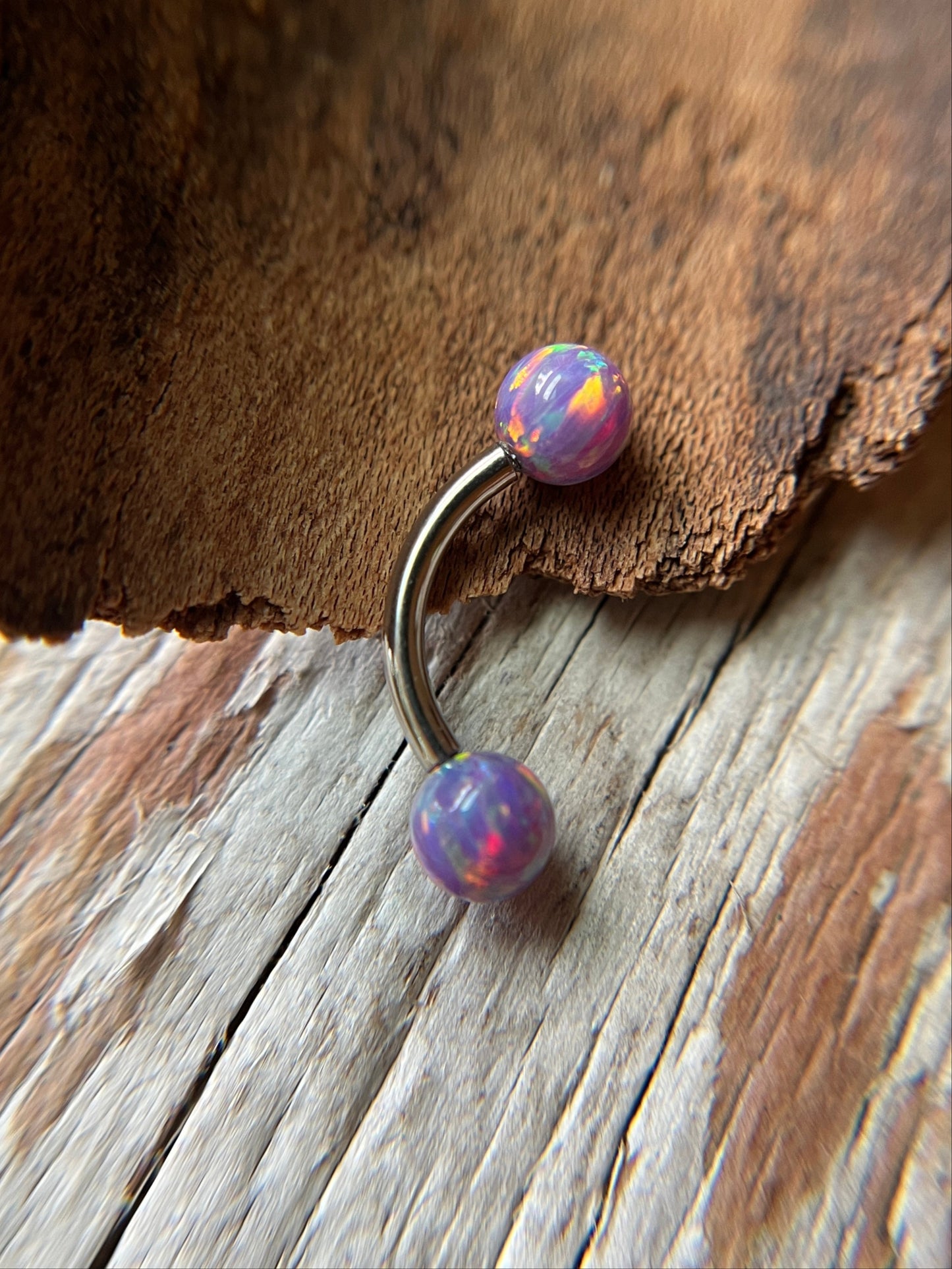 Black Autumn Fire Opal Internally Threaded Steel or Titanium 14G Belly VCH Barbell