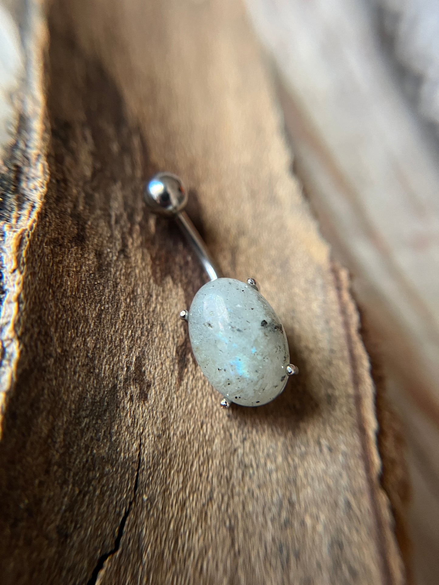 Pick Your Natural Stone Pronged Oval Belly Ring 316L Surgical Steel