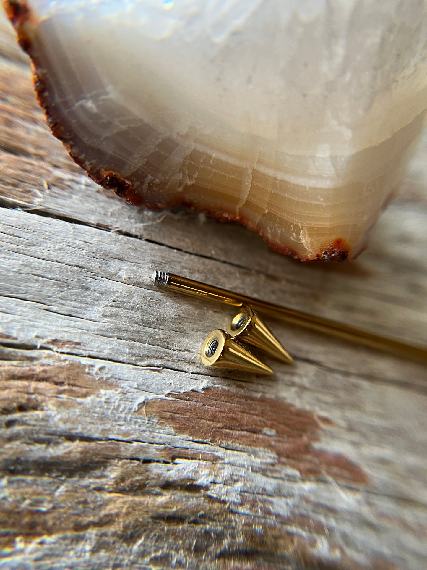 Gold Titanium Ion Plated Spiked Industrial Piercing Barbell