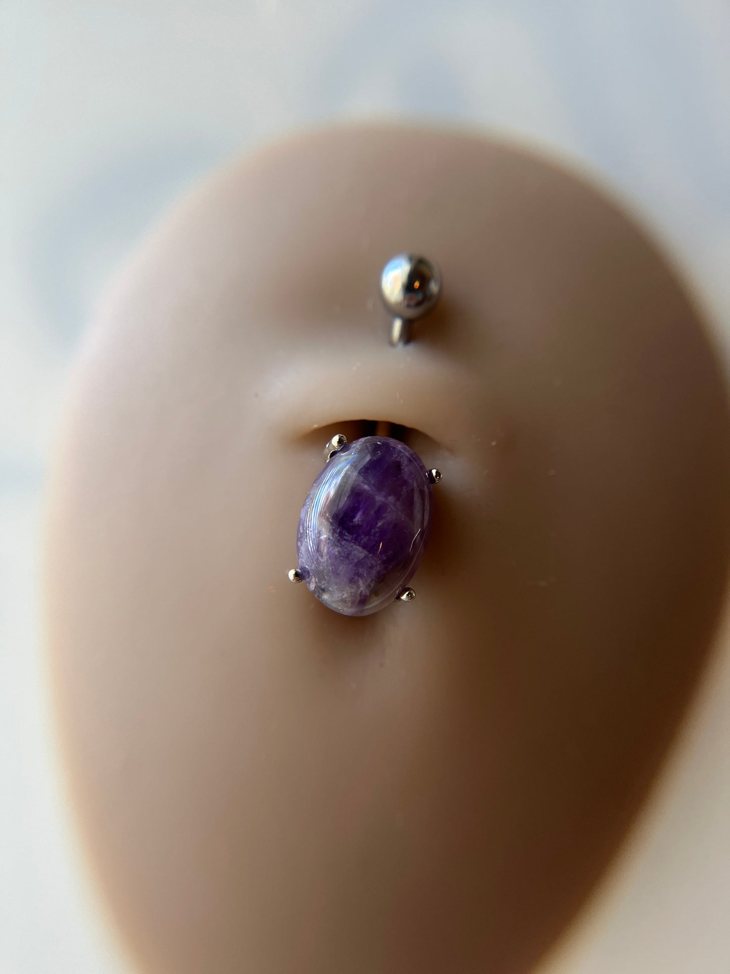 Pick Your Natural Stone Pronged Oval Belly Ring 316L Surgical Steel