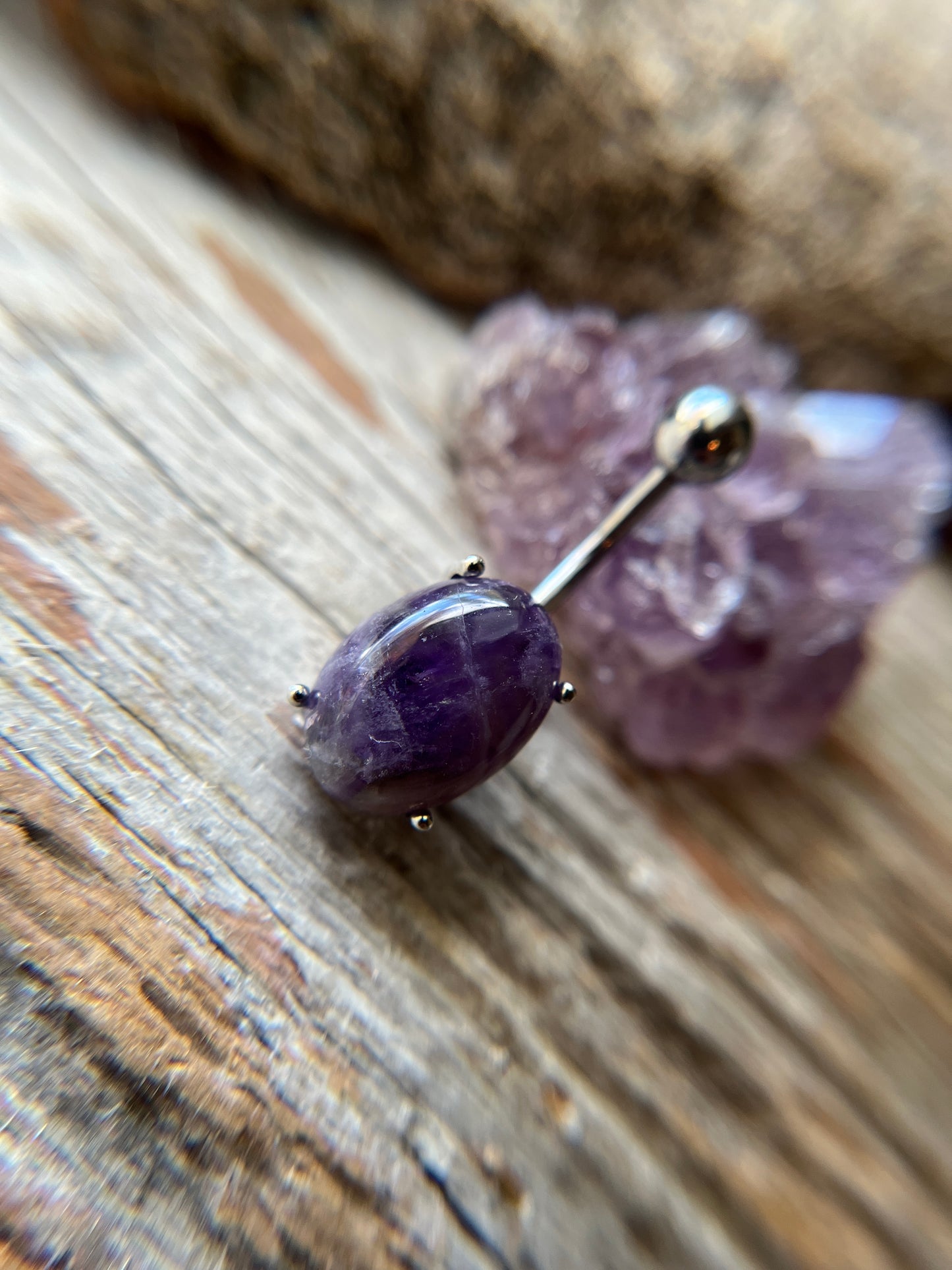 Pick Your Natural Stone Pronged Oval Belly Ring 316L Surgical Steel