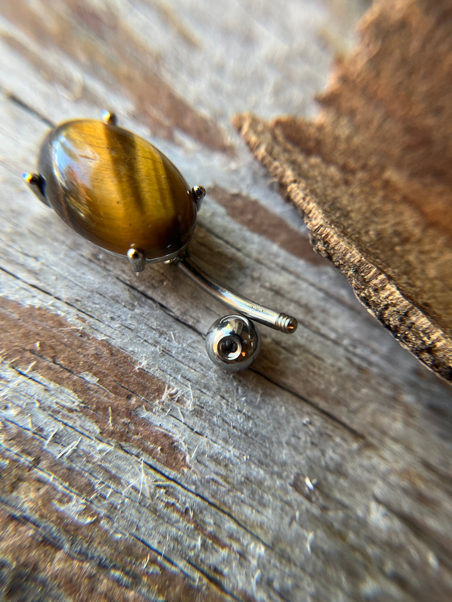 Pick Your Natural Stone Pronged Oval Belly Ring 316L Surgical Steel