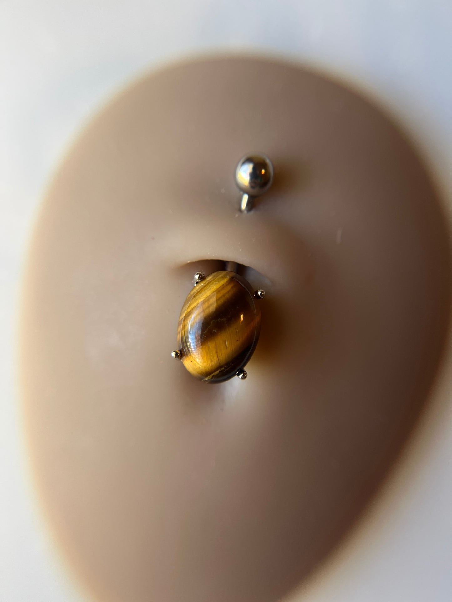 Pick Your Natural Stone Pronged Oval Belly Ring 316L Surgical Steel