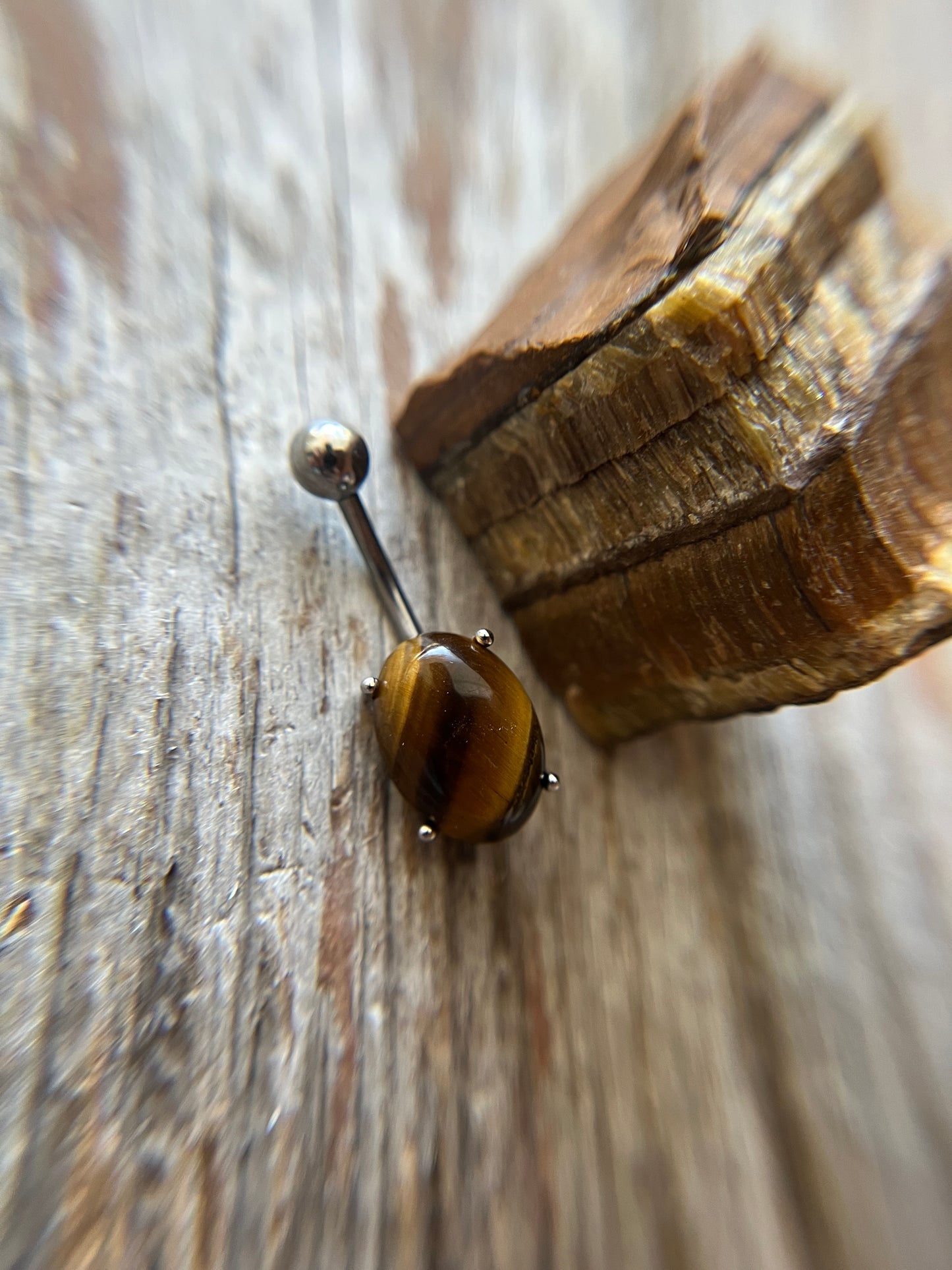 Pick Your Natural Stone Pronged Oval Belly Ring 316L Surgical Steel